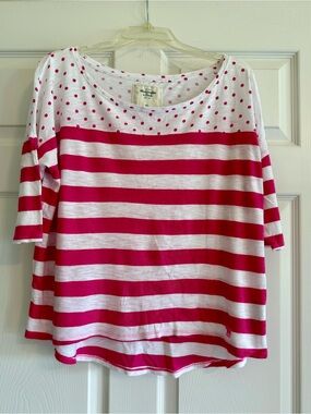 Abercrombie & Fitch Pink and White Striped Mid-Sleeve Tee